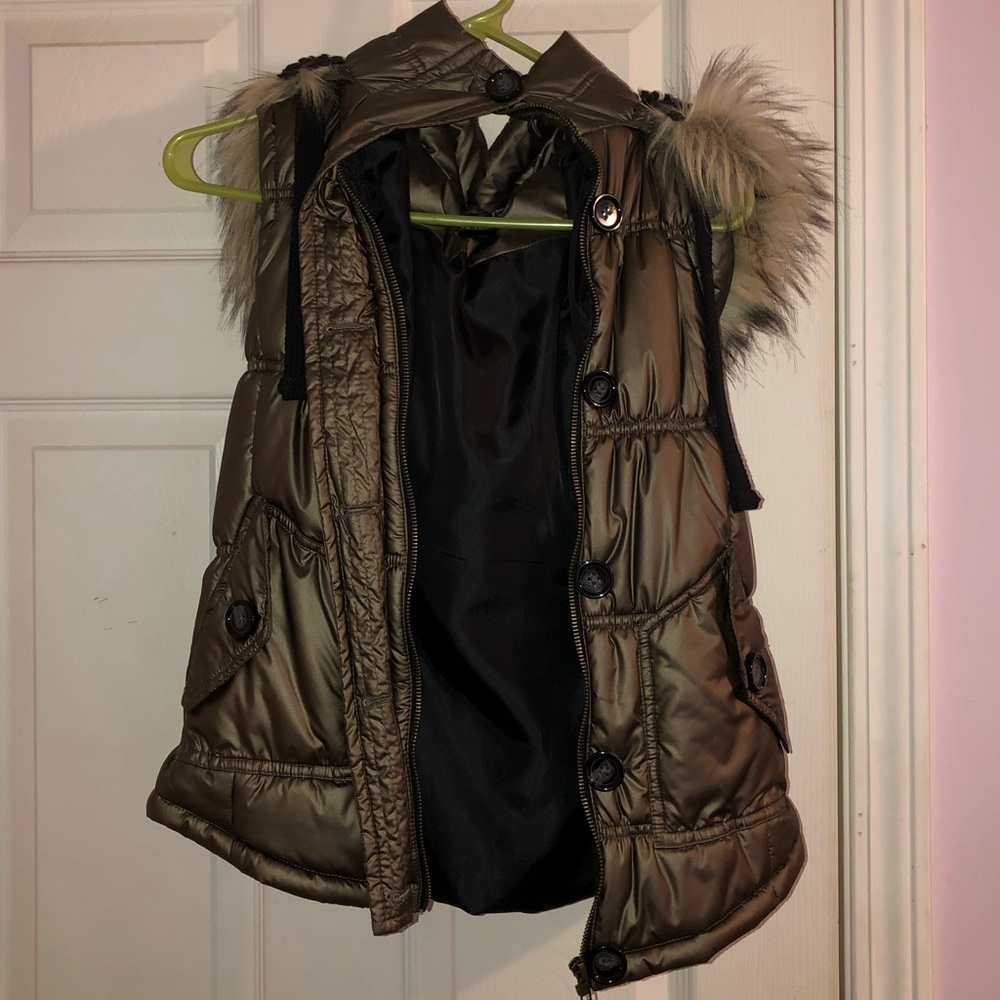 Metallic brown puffer vest